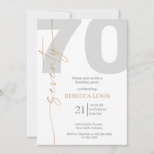 Invitation Elegant Modern Calligraphy 70th Adult Birthday (Devant)