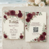 Invitation Elegant Modern Calligraphy Burgundy Rose QR Code