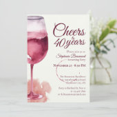 Invitation Elegant Modern Cheers Red Wine 40th Birthday Party (Debout devant)