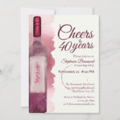 Invitation Elegant Modern Cheers Red Wine 40th Birthday Party (Devant)