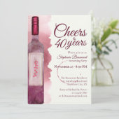 Invitation Elegant Modern Cheers Red Wine 40th Birthday Party (Debout devant)