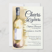 Invitation Elegant Modern Cheers White Wine 40th Birthday (Devant)