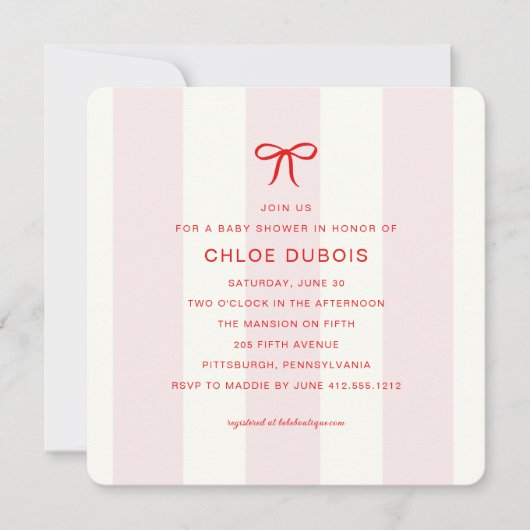 Invitation Elegant Modern Coquette Bow Pink Photo Baby Shower (Devant)