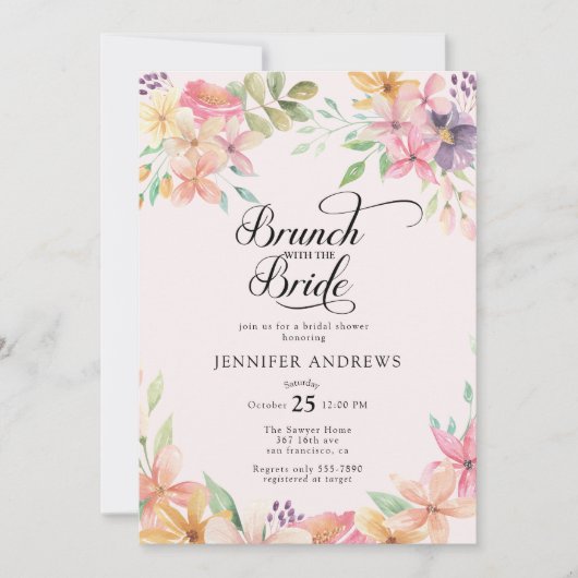 Invitation Elegant Modern Floral Classic Bridal Shower Brunch (Devant)