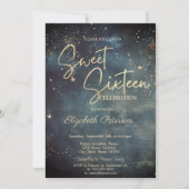 Invitation Elegant Modern Galaxy Stars Blue Sweet 16 (Devant)