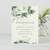 Invitation Elegant modern greenery gender reveal baby shower (Debout devant)