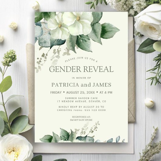 Invitation Elegant modern greenery gender reveal baby shower