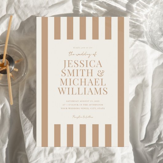 Invitation Elegant Modern Ivory Tan Striped Wedding