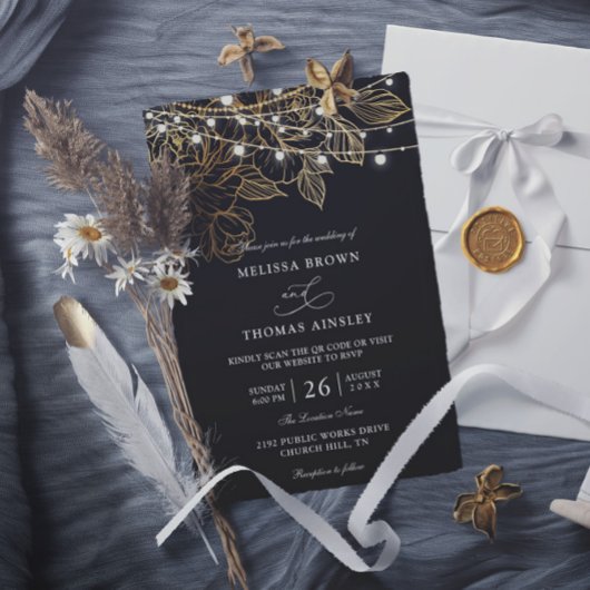 Invitation Elegant Modern Minimalist Budget QR Code Wedding
