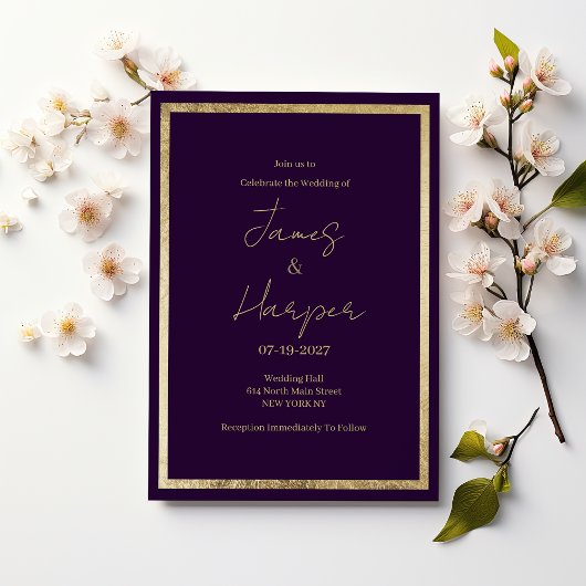 Invitation Elegant modern minimalist purple gold Wedding