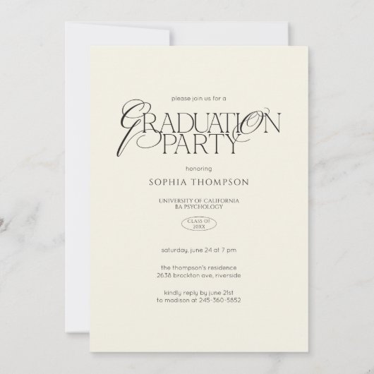 Invitation Elegant Modern Minimalist Typography Graduation (Dos)