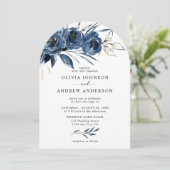 Invitation Elegant Modern Navy Blue Arch Floral Wedding (Debout devant)