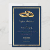 Invitation Elegant modern navy blue gold rings Wedding (Devant)