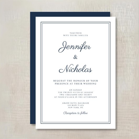 Invitation Elegant Modern Navy Blue Script Wedding