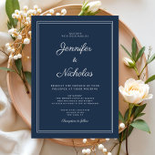 Invitation Elegant Modern Navy Blue Script Wedding