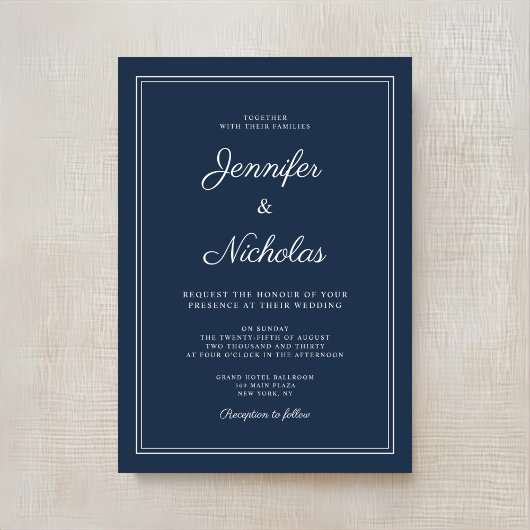 Invitation Elegant Modern Navy Blue Script Wedding