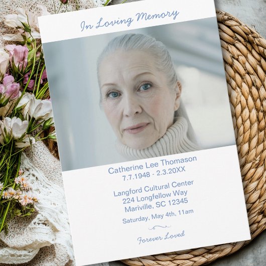 Invitation Elegant Modern Photo Dusty Blue Funeral