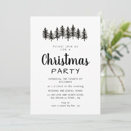 Invitation Elegant Modern Pine Forest Christmas Party (Debout devant)