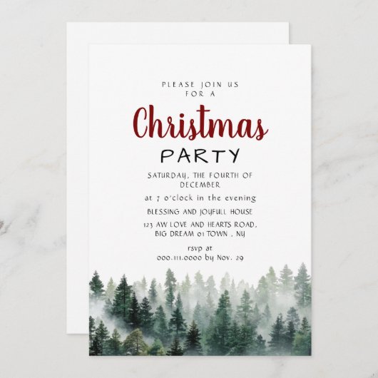 Invitation Elegant Modern Pine Forest Christmas Party (Devant / Derrière)