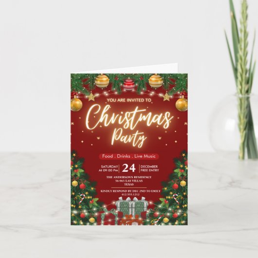 Invitation Elegant Modern Plaid Green Christmas (Devant)
