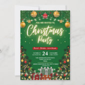 Invitation Elegant Modern Plaid Green Christmas Party  (Devant)