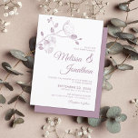 Invitation Elegant modern purple orchids floral wedding<br><div class="desc">Create the perfect Wedding suite with this classy and simple wedding invitation featuring a beautiful and delicate dusty purple orchids line drawing design at the top, over an elegant minimalist plain white background. Easily edit the template fields to add the bride and groom names in a classy pastel purple font,...</div>