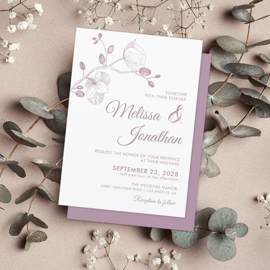 Invitation Elegant modern purple orchids floral wedding