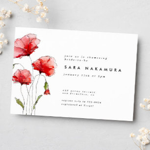 Invitation Elegant Modern Red Poppy Flower Bridal Shower