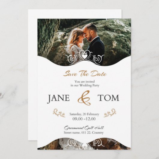 Invitation Elegant Modern Script Photo Classic (Devant / Derrière)