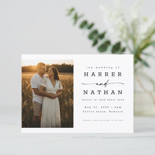 Invitation Elegant Modern Script Photo QR Code Wedding (Debout devant)