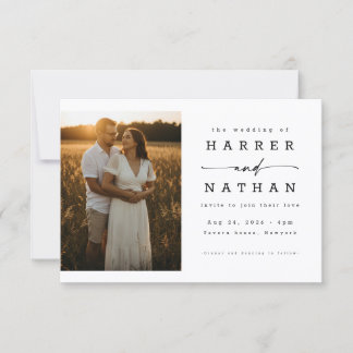 Invitation Elegant Modern Script Photo QR Code Wedding
