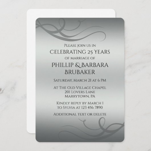 Invitation Elegant Modern Silver 25th Wedding Anniversary (Devant / Derrière)
