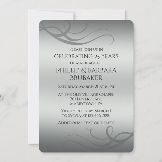 Invitation Elegant Modern Silver 25th Wedding Anniversary (Devant)