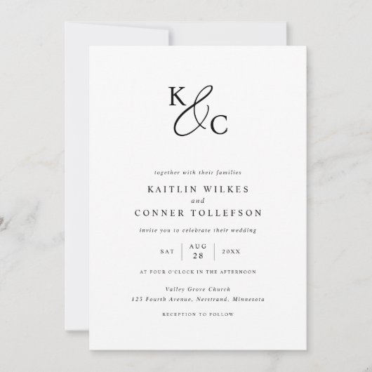 Invitation Elegant Modern Simple Black & White Wedding (Devant)