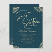 Invitation Elegant Modern Simple Gold Glitter  Sweet 16  (Devant / Derrière)