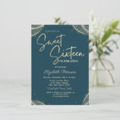 Invitation Elegant Modern Simple Gold Glitter  Sweet 16  (Debout devant)