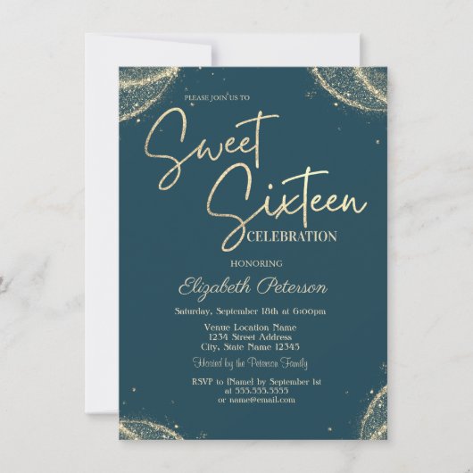 Invitation Elegant Modern Simple Gold Glitter  Sweet 16  (Devant)
