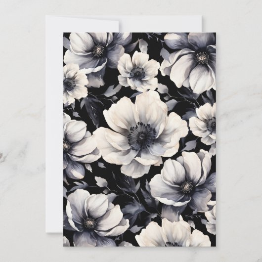 Invitation Elegant Modern White Black Floral Wedding (Devant)
