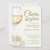 Invitation Elegant Modern White Wine Cheers 40th Birthday (Devant)
