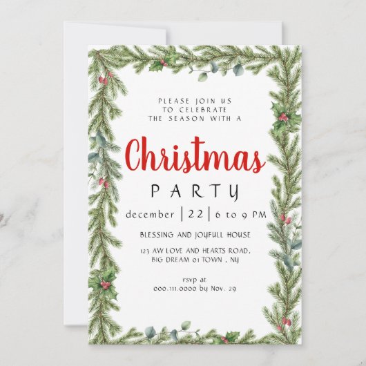Invitation Elegant Modern Winter Greenery Christmas Party (Devant)