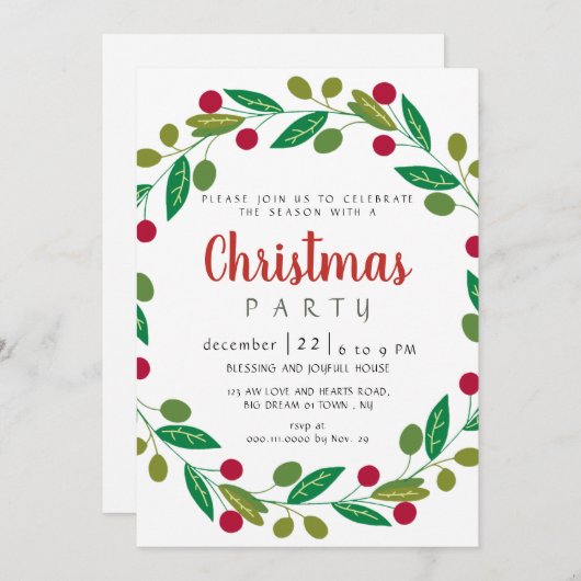 Invitation Elegant Modern Winter Greenery Christmas Party (Devant / Derrière)