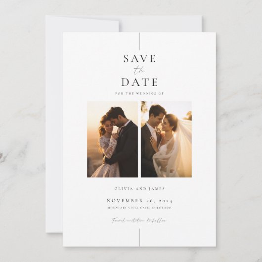 Invitation Elégant Moderne 4 Photo Mariage Enregistrer La Dat (Dos)