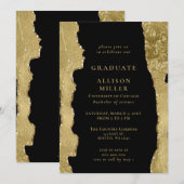Invitation Élégant Moderne Black et Gold Foil Graduation (Devant / Derrière)