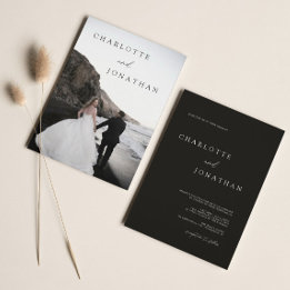 Invitation Élégant moderne Black Photo Mariage classique