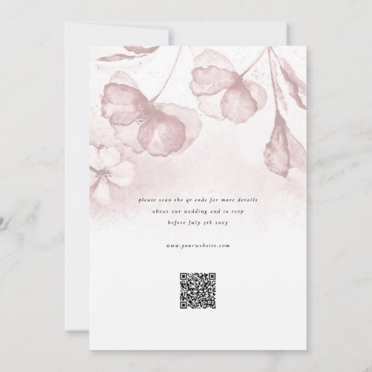 Invitation Élégant moderne Blush rose floral QR Mariage RSVP (Dos)