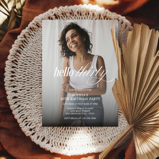Invitation Élégant moderne Bonjour Trente Anniversaire Script