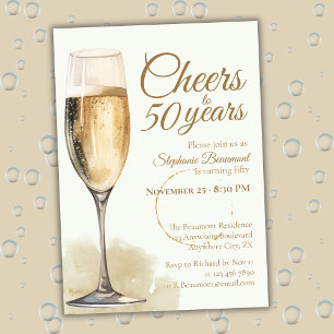 Invitation Élégant Moderne Champagne Félicitations 50e Annive