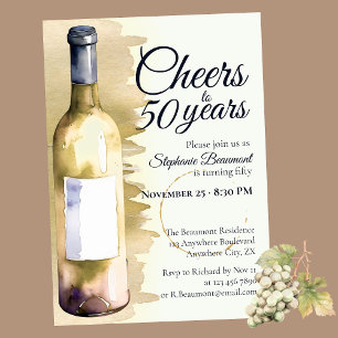 Invitation Elégant moderne Cheers Vin blanc 50e anniversaire