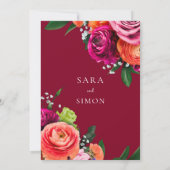 Invitation élégant moderne code QR floral bordeaux mariage (Dos)