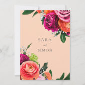 Invitation élégant moderne code QR mariage de pêche floral (Dos)